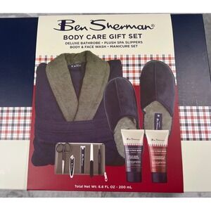 Ben Sherman Mens Body Care Gift Set Bathrobe Slippers Manicure Set Body Wash NEW